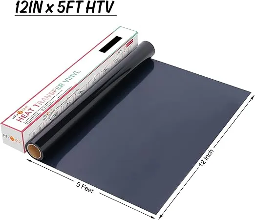 HTVRONT HTV Vinyl Rolls Heat Transfer Vinyl - 12" x 5ft Black HTV Vinyl for Shirts, Iron on Vinyl for All Cutter Machine - Easy to Cut & Weed for Heat Vinyl Design (Black)