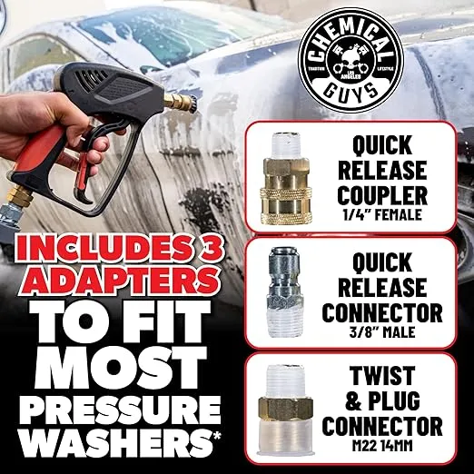 Chemical Guys EQP402 Snubby Pressure Washer Gun, Foam Cannon Attachment, For Gas & Electric Pressure Washers