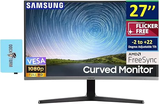 SAMSUNG CR50 27" Curved Monitor with FHD VA Display, AMD FreeSync, Low-Blue Light Mode, Adjustable Tilt, VESA Mount, HDMI 1.4, VGA, & Dockztorm USB Port Expander (2024 Latest Model - LC27R500FHNXZA)
