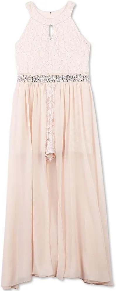 Speechless Girls' High Neck Romper Maxi Walk-Through Party Dress