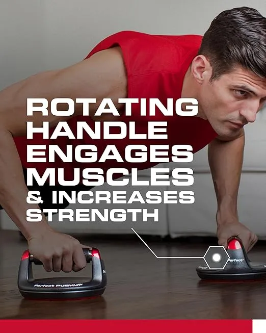 Perfect Pushup Elite - Rotating Handle Design with Steel Ball Bearings for Smooth, Effortless Handle Rotation - Ergonomic Grips, 8" Base & Textured, Non-Slip Bottom Treads - Supports up to 400lbs