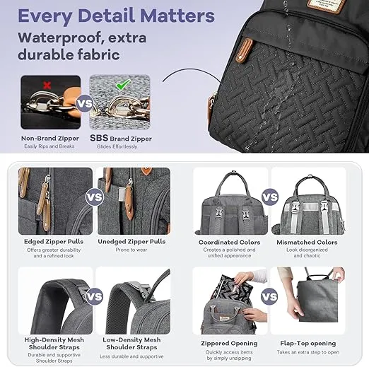 RUVALINO Diaper Bag Backpack - All-in-One Travel Backpack for Girl, Baby Bag for Moms, Multifunction Waterproof Backpack with Changing Pad, Stroller Strap, Pacifier Case - Baby Shower Gifts - Black