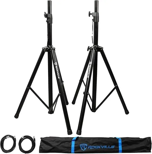 (2) Rockville RPG15BT 15" 2000w Powered Bluetooth/USB DJ Speakers+Stands+Cables