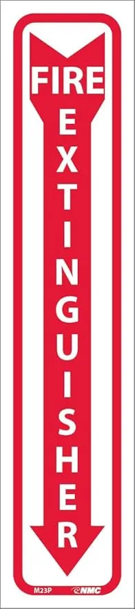 NMC M23P Fire Sign, "FIRE EXTINGUISHER", 4" Width x 18" Height, Pressure Sensitive Vinyl, White On Red