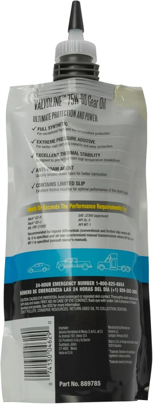 Valvoline FlexFill Full Synthetic SAE 75W-90 Gear Oil 1 QT Pouch