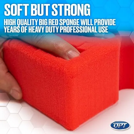 Optimum Big Red Sponge - Original BRS - Large Car Wash Sponge, Professional Car Detailing Sponge, Great for Use with Rinseless Car Wash and Traditional Car Wash Soap