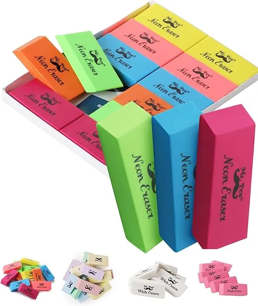Mr. Pen- Erasers, Pencil Eraser, 12 Pack, Neon Colors, Erasers, Eraser, Erasers for Drawing, Eraser Pencil, Pencil Erasers, Erasers for Kids, Art Erasers for Drawing, Artist Eraser, Colorful Erasers