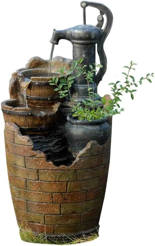 Jeco Glenville Water Pump Cascading Water Fountain, Brown/Black