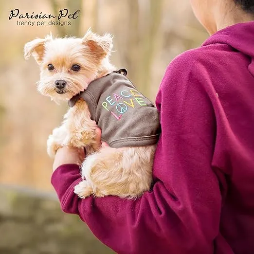 Parisian Pet Dog T-Shirt with Embroidered Love Peace Words - 100% Cotton, Breathable Dog Clothes - Sleeveless Pet Vest - Machine Washable Dog Shirt for Large Dogs XL