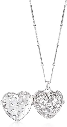 Ross-Simons Sterling Silver Heart Locket Necklace With Diamond Accent
