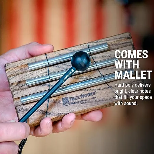 TreeWorks Chimes Energy Chime with Mallet for Meditation, Sound Healing or Yoga, 3 Notes –– Made in U.S.A. –– Long Resonance with Brilliant Tone, Solid Tennessee Hardwood Mantle (TRE420)