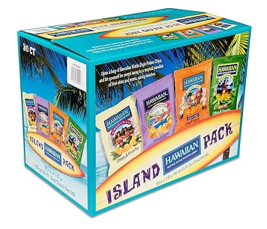 Hawaiian Kettle Style Potato Chips, Variety Pack, 30 Count