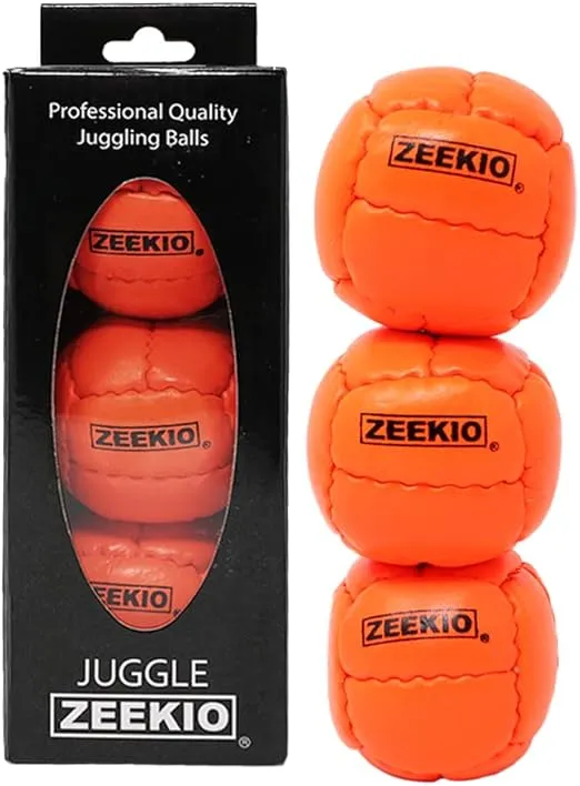 Zeekio - Galaxy Juggling Ball - Professional Grade - Suitable for All Levels & Ages - Premium 12 Panel Genuine Leather Ball Durable - 130 Grams 67mm - Set of 3 - Orange