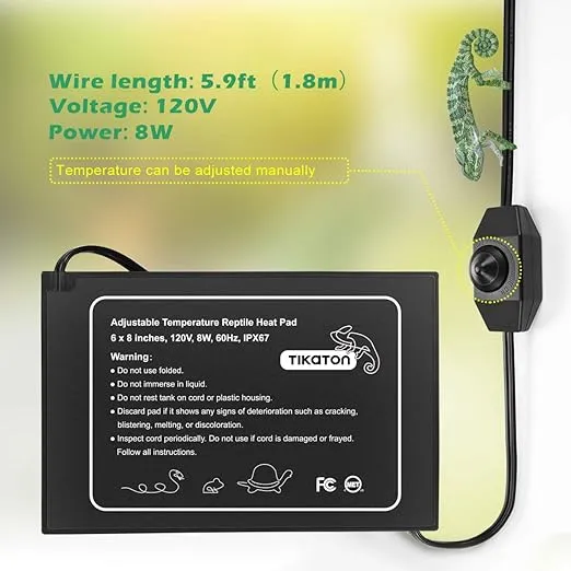 Tikaton Reptile Heat Pad - Adjustable Temperature Under Tank Heater for 10-20gal/30-40gal Tank, Terrarium Heat Mat for Turtle/Snake/Lizard/Frog/Spider/Plant Box