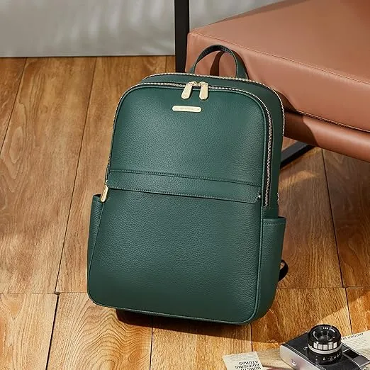 BOSTANTEN Genuine Leather 15.6 inch Laptop Backpack Purse for Women College Casual Backpack Travel Bag
