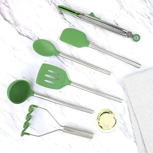 Tovolo Silicone Utensil Set of 6 for Meal Prep, Cooking, Baking, and More - Pesto