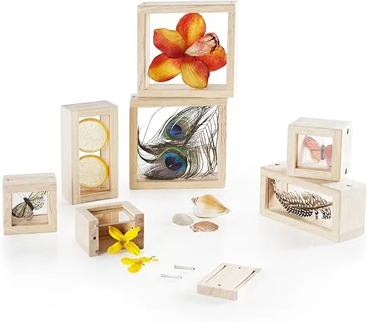 Guidecraft Treasure Blocks - Clear: Smooth Wooden Observation Stacking Blocks with Transparent Windows, Educational Toy for Kids