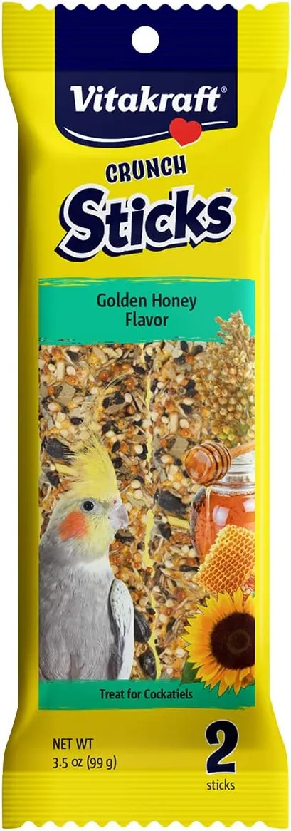 Vitakraft Crunch Sticks Golden Honey Flavor Bird Treat for Cockatiels (2 Sticks), 3.5 oz