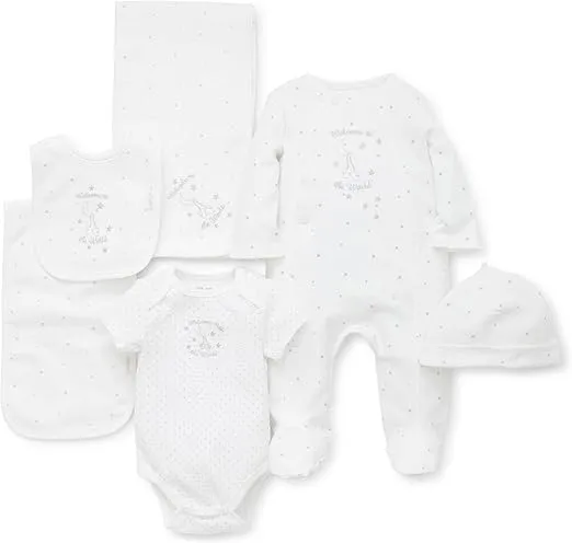 Little Me Baby Layette Gift Set - Footie and Cap, Onesie, 3-Piece Bib And Burp Set, Swaddling Blanket, Baby Shower Gifts