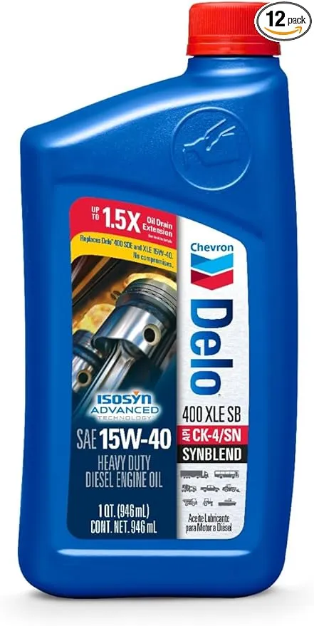 Chevron Delo 400 XLE SAE Synblend Synthetic Blend Diesel Oil 15W40, 1 Quart, Case of 12