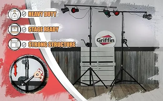 DJ Light Stands (2 Pack) Stage Lighting Truss System by GRIFFIN | Hand Crank Up Portable Speaker Tripod Platform Rig | Adjustable Trussing Kit | T Bar Mount for Can Lights | Music Equipment Package