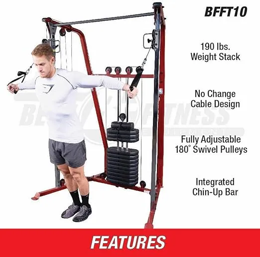 Best Fitness by Body-Solid (BFFT10R) Functional Trainer Cable Machine, Full Body Workout Weight Stacks, Chest and Shoulder Exercise Home Gym LAT Pulldown Machines with 190lb Weights Stack