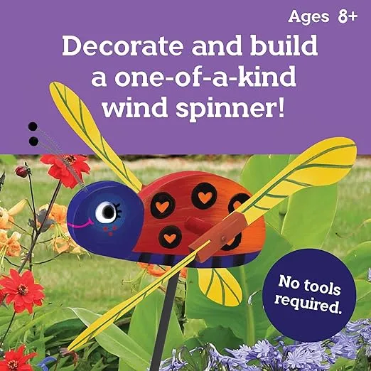 MindWare Make Your Own Ladybug Wind Spinner Wood Craft Kit - Build & Decorate for Ages 8 & Up