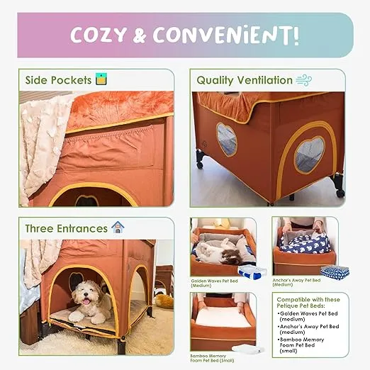 Petique Bedside Lounge Pet Bed, Bunk Bed for Medium Size Pets, Raised Lounge Bed for Cats & Dogs, Lion’s Den Design,Brown, 39.0"L x 22.5"W x 33.5"Th