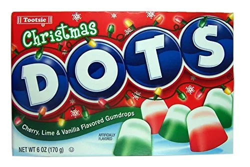 Christmas Dots Cherry, Lime and Vanilla Flavored Gumdrops, Holiday Stocking Stuffers, Pack of 3