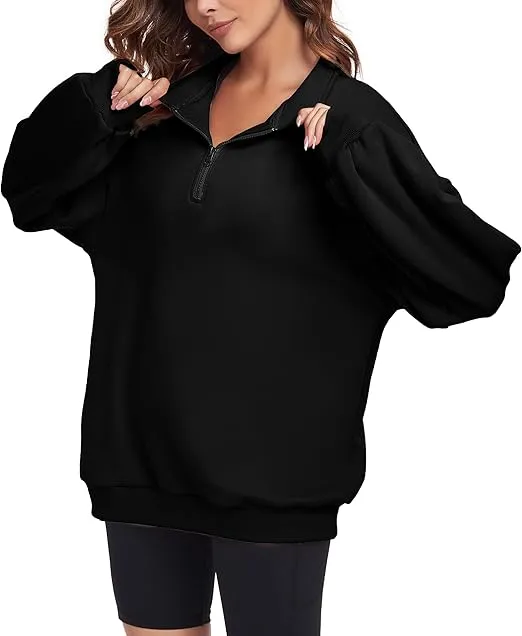 Oversized Sweatshirt for Womens Half Zip Pullover Top Casual Long Sleeve Fleece Sweatshirt