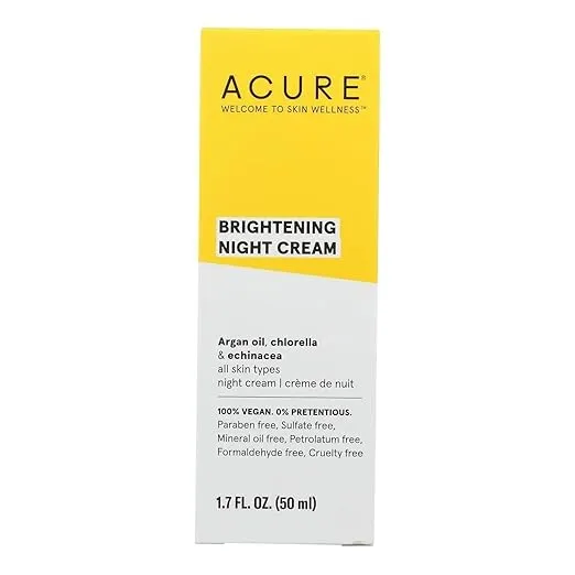 ACURE Brightening Night Cream - Night Time Moisturizer Cream for Face & Neck - 100% Vegan Formula with Argan Oil, Chlorella & Echinacea - Hydration & Moisturizing for All Skin Types - 1.7 Fl Oz