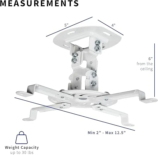 VIVO Universal Adjustable Ceiling Projector Mount for Regular and Mini Projectors with Extending Arms, White, MOUNT-VP01W