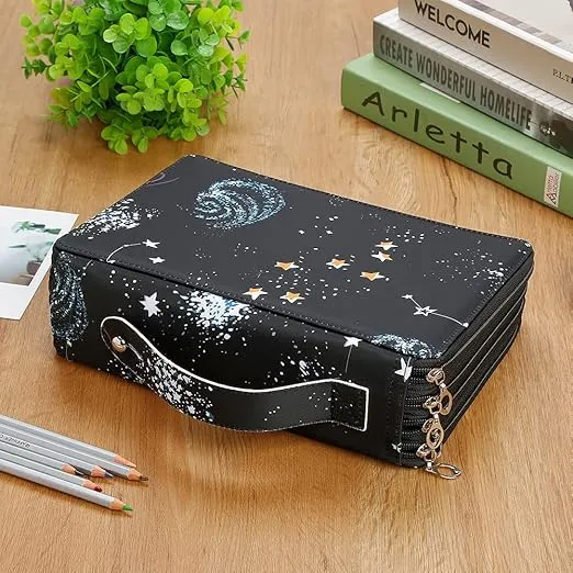 Lbxgap Portable Colored 200 Slots Pencil case Organizer with Printing Pattern for Watercolor Pens or Markers, Pencil Case Organizer for Artist