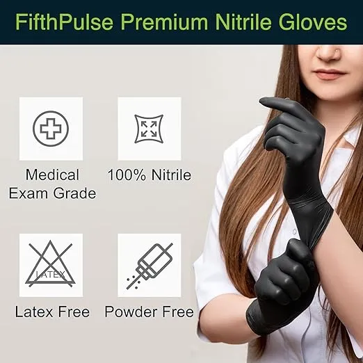 Disposable Black Nitrile Gloves Large 50 Count - Extra Thick 4.5 Mil - Powder and Latex Free Rubber Gloves - Surgical Medical Exam Gloves - Food Safe Cooking Gloves