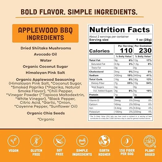 Pan's Mushroom Jerky, Organic, Vegan Snacks, Dried Mushrooms Shitake, Plant based Jerky, Meatless Jerky, Gluten Free, High in Fiber, with Applewood BBQ flavor (2.2 Ounce, Pack of 1)