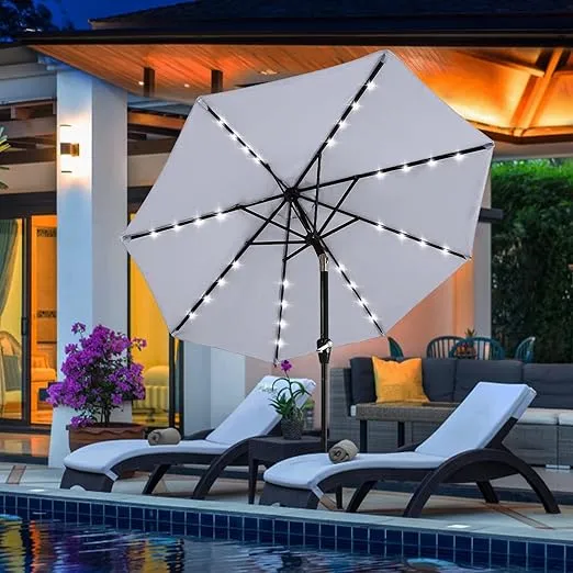 ABCCANOPY Durable Solar Led Patio Umbrellas with 32LED Lights 7.5FT (Light Gray)