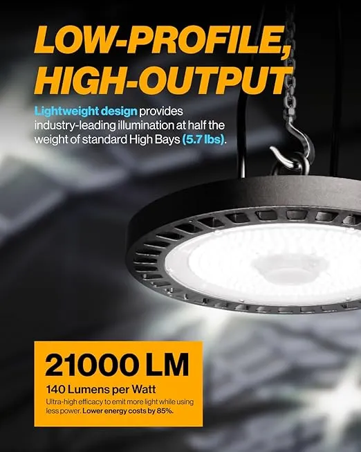 Sunco UFO LED High Bay Light, Lighting for Warehouse, 4500K Crisp White, 150W, 21000 LM, 100-277V, Dimmable 0-10V, IP65 Waterproof, Super Bright, UL 2 Pack