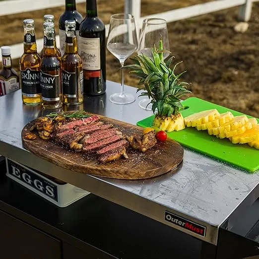 Grill Table Outdoor Kitchen Cabinet, Moveable Outdoor Prep Table & Bar for Storage, Grilling and Pizza Oven, Multifunctional Silver & Black
