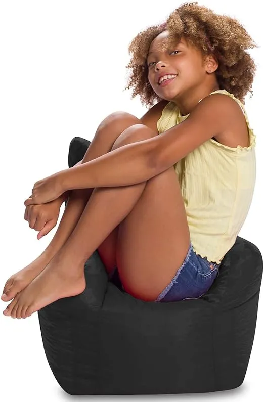 Posh Creations Bean Bag Chair Structured Seat for Toddlers and Kids, Comfy Chair for Gaming, Reading, and Watching TV for Children, Pasadena Chair, Nylon - Black