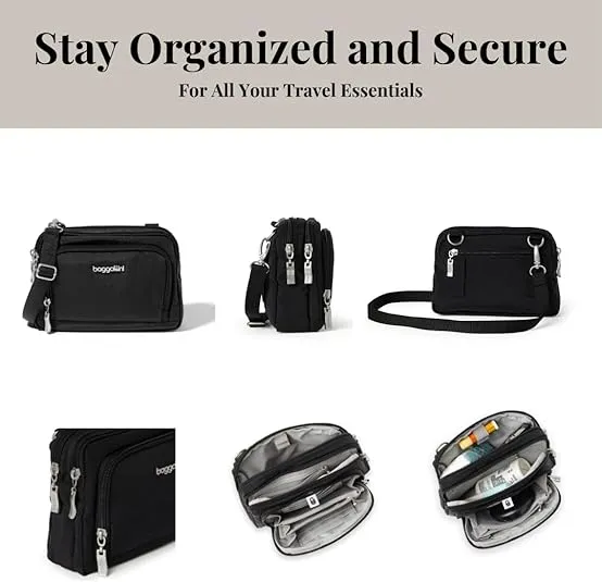 Baggallini Triple Zip with RFID Front Wallet - 8'x6' Crossbody Bag for Women Convertible Fanny Pack Belt Bag Water-Resistant