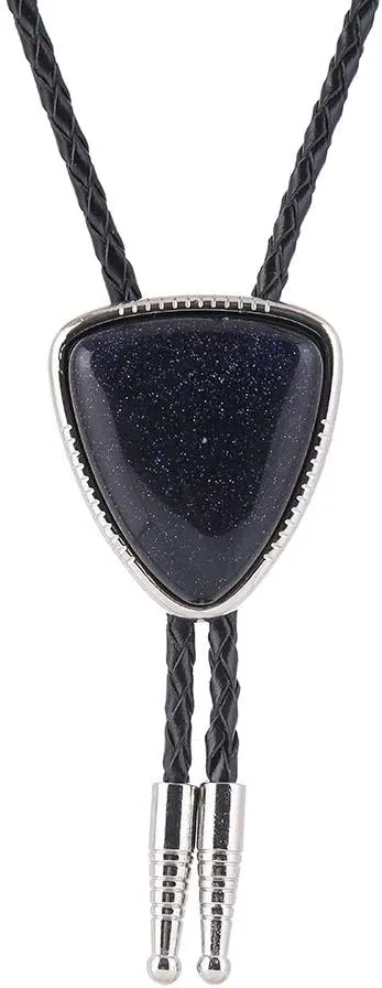 KDG Triangle Nature Agate Shape Bolo Tie Western Cowboy Celtic Black Stone Necktie For Men