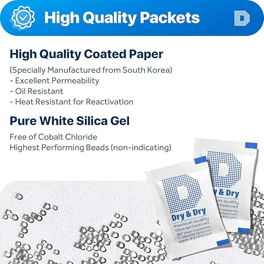 Dry & Dry 2 Gram [50 Packets] Silica Gel Packets Desiccants, Silica Packets - Rechargeable Silica Gel Packs, Silica Gel Packets, Desiccants Packets, Silica Gel
