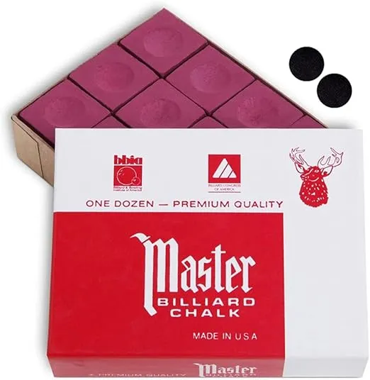 Master Billiard Pool Cue Chalk Premium Quality - 1 Dozen - Made in The USA + 2 pcs of Quality Billiard Pool Table Spots by Tweeten Fibre Co.