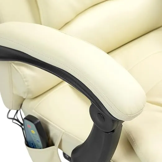 Vinsetto 7-Point Vibrating Massage Office Chair, High Back Computer Chair with Lumbar Support, Footrest, Reclining Back, Adjustable Height, Cream White