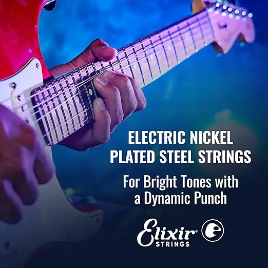 Elixir Strings, Electric Guitar Strings, Nickel Plated Steel with NANOWEB Coating, Longest-Lasting Bright Tone with Comfortable Feel, 6 String Set, Custom Light 9-46