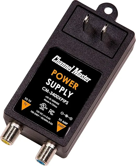 Channel Master Power Over Coax Adapter for Cable TV Antenna Amplifiers and Preamplifiers - Signal Booster Power Inserter - 12V DC 0.5A | CM-3400XPIPS