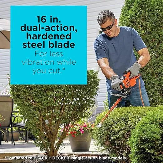 BLACK+DECKER Hedge Trimmer, Dual-Action Blade, 16-Inch (BEHTS125)