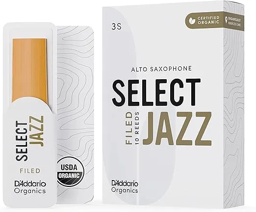 D’Addario Organic Select Jazz Alto Saxophone Reeds - Filed, Soft, Strength 3, 10-Pack
