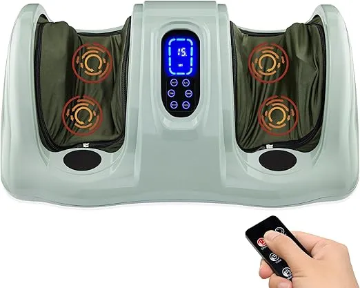 Best Choice Products Therapeutic Shiatsu Foot Massager Kneading and Rolling for Foot, Ankle, Nerve Pain w/Handle, High Intensity Rollers, Remote Control, LCD Screen, 3 Massage Modes - Sage Green