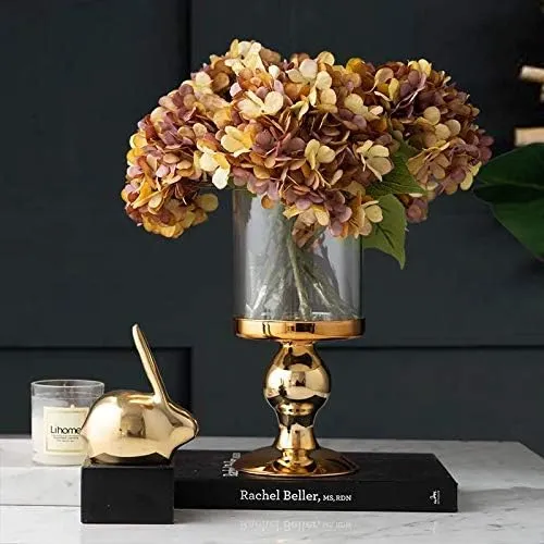 Kimura's Cabin 6Pcs Fake Flowers Vintage Artificial Silk Hydrangea Flowers Bouquets Faux Hydrangea Stems for Home Wedding Party Table Core Decoration (Autumn Yellow, Pack of 6)